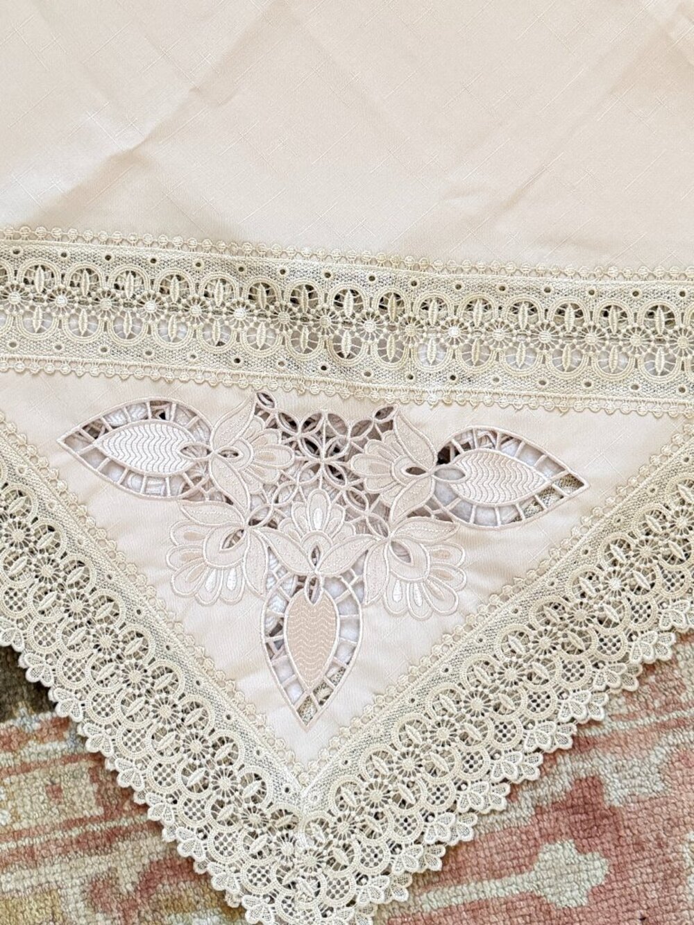 NEW Linen Tablecloth from Greece Lace Embroidery Cut Out Handwork